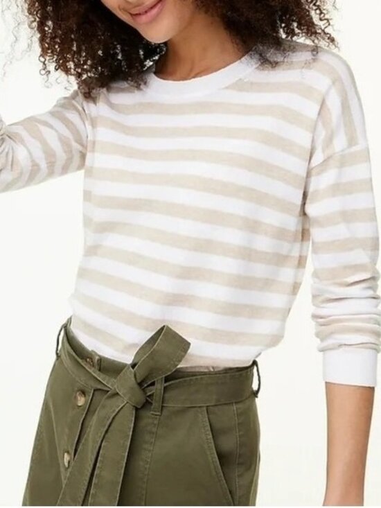 J. Crew Sweaters - 2/$30 J. Crew Striped Drop Shoulder Crewneck Sweater White Cream XXS #A1793